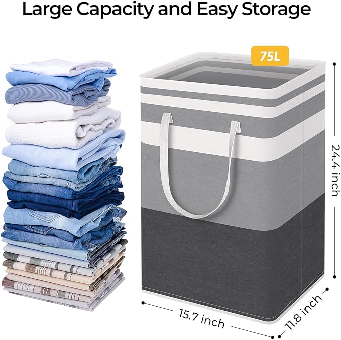 HomeHacks 3-Pack Large Laundry Basket, 75L Each Waterproof, Freestanding