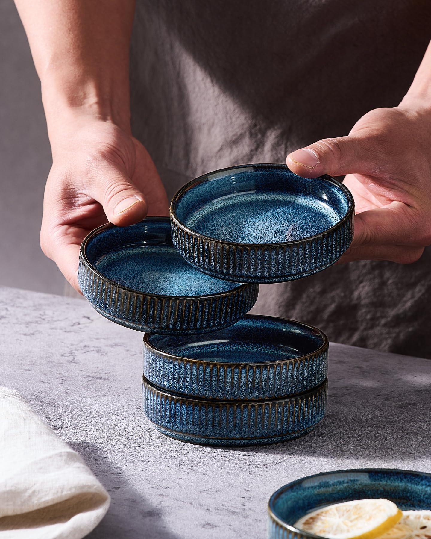 famiware Star Soy Sauce Dish Ceramic Dipping Bowls Set of 6, 4 oz Individual Dip Sauce Cups/Bowls/Dishes/Plates, Small Serving Bowl for Side Dishes, Ice Cream, Condiments, Sushi - Nebulas Blue
