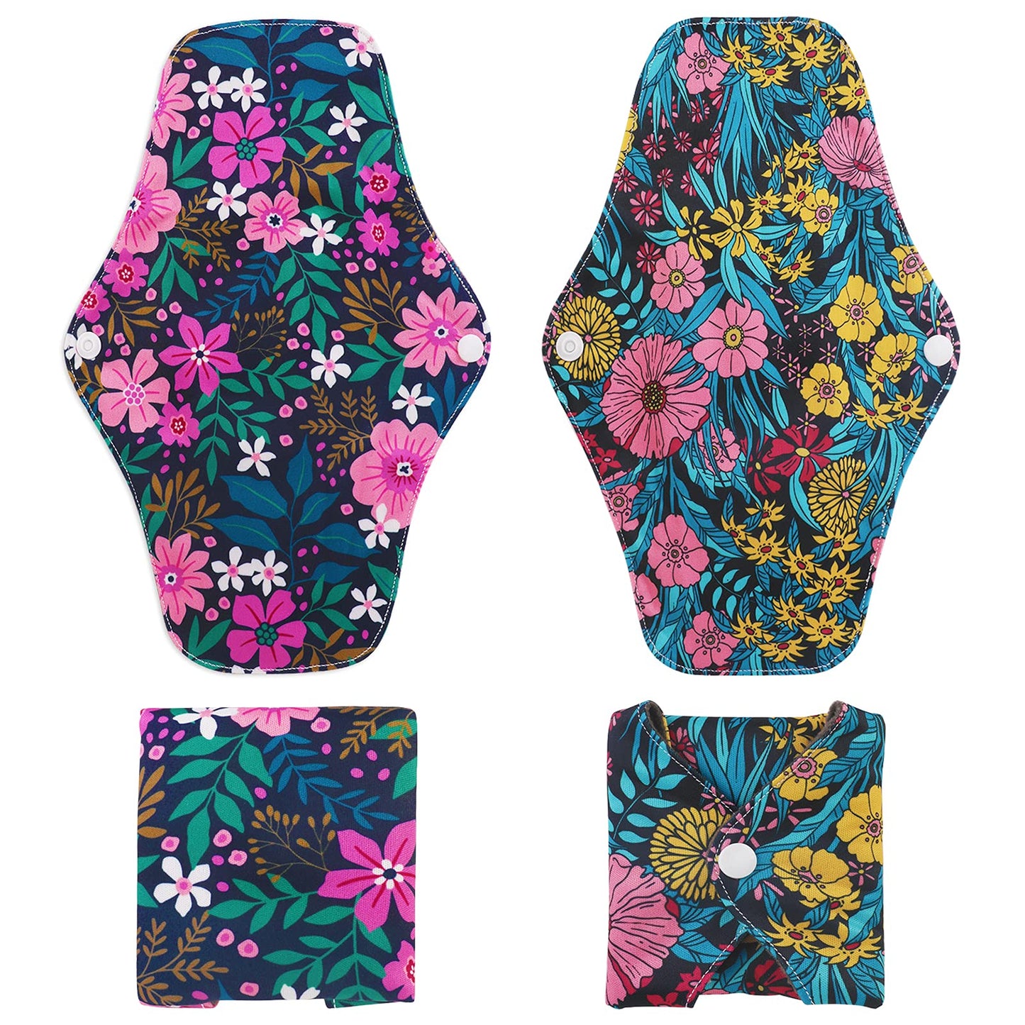 PHOGARY Reusable Sanitary Towels Pads (7 in 1, 25.4 cm 4 Layers), Bamboo Cloth Pads for Heavy Flow with Wet Bag, Large Sanitary Pads Set with Wings, Washable Overnight Cloth Panty Liners