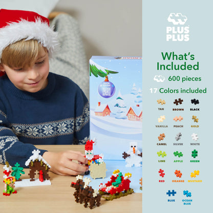 Plus Plus Christmas Advent Calendar 2025, 25 Kids Building Block Toys, Mini 3D Puzzle Kits, Fun Holiday Countdown Stem Gifts, 600 Pieces - Original