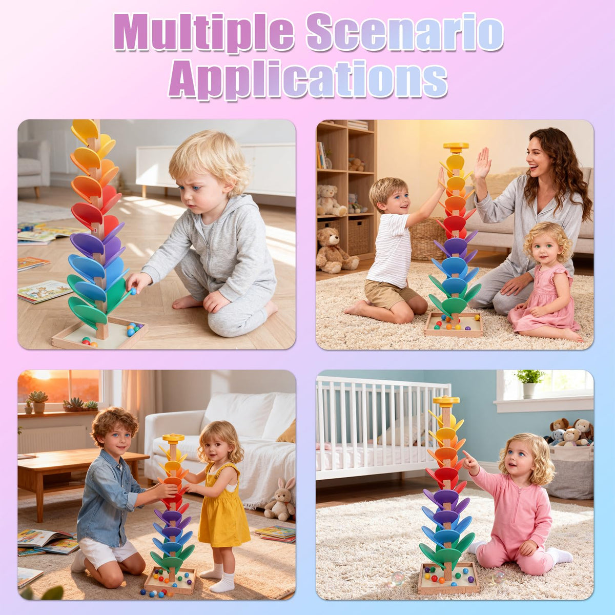 Rainbow Music Tree Toy, Wooden Marble Run Ball Drop Toy for Kids Ages 3+
