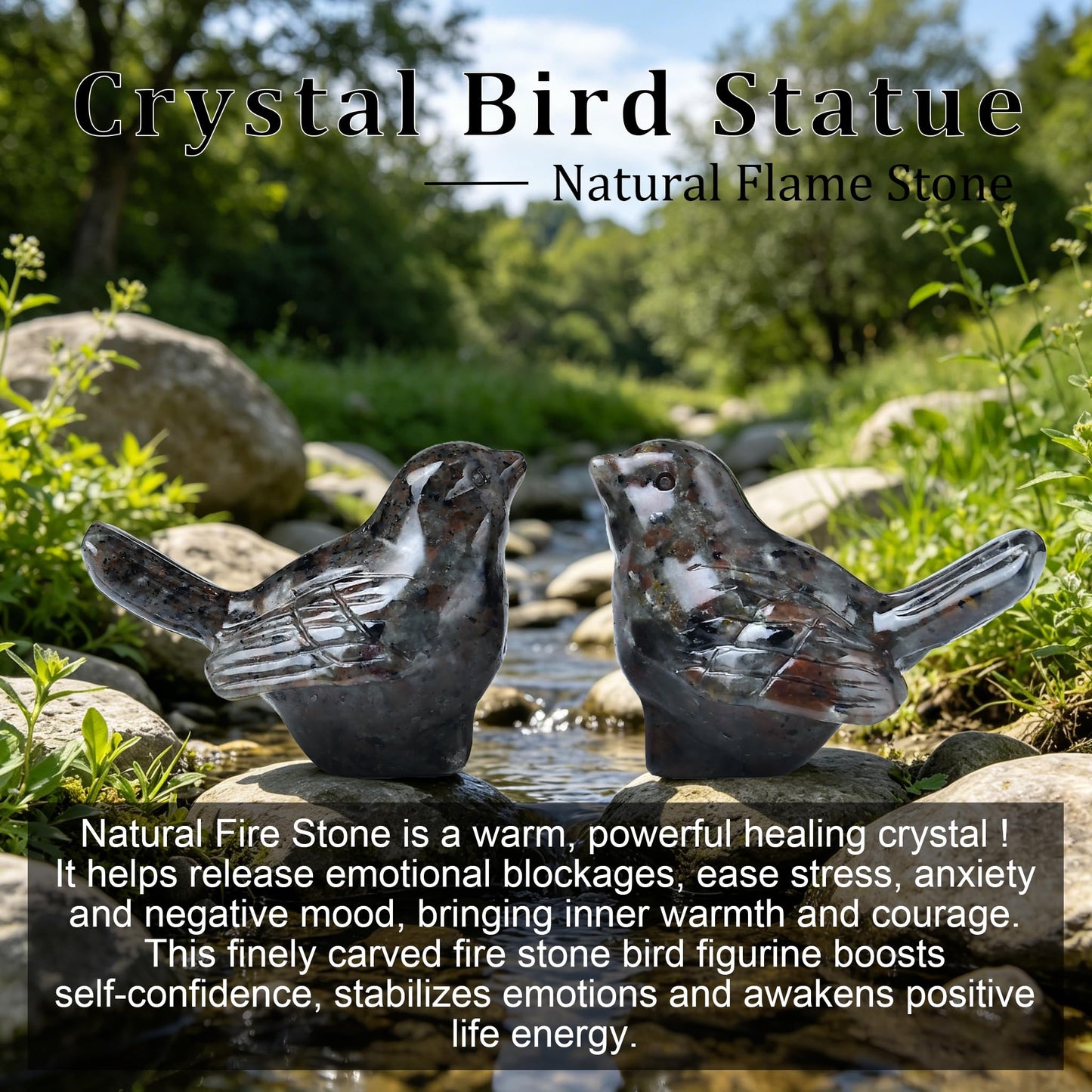 WUYOUSHI Natural Flame Stone Bird Statue - 2-Inch Crystal Carved Figurine for Home Decor, Office Shelf, Table Ornament, Animal Sculpture