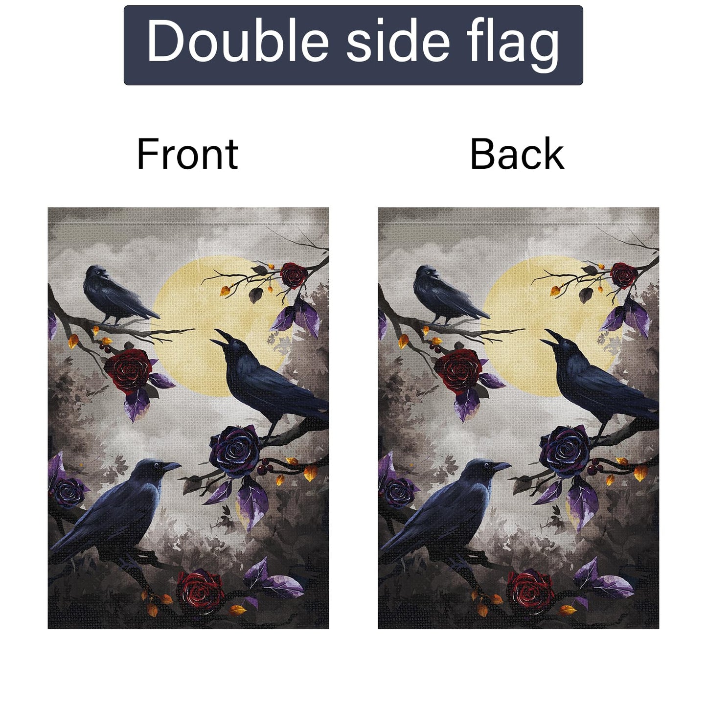 Louise Maelys Halloween Crow Garden Flag 12x18 Double Sided, Burlap Small Welcome Boo Halloween Floral House Flags Seasonal Holiday Outdoor Outside Decor (ONLY FLAG)
