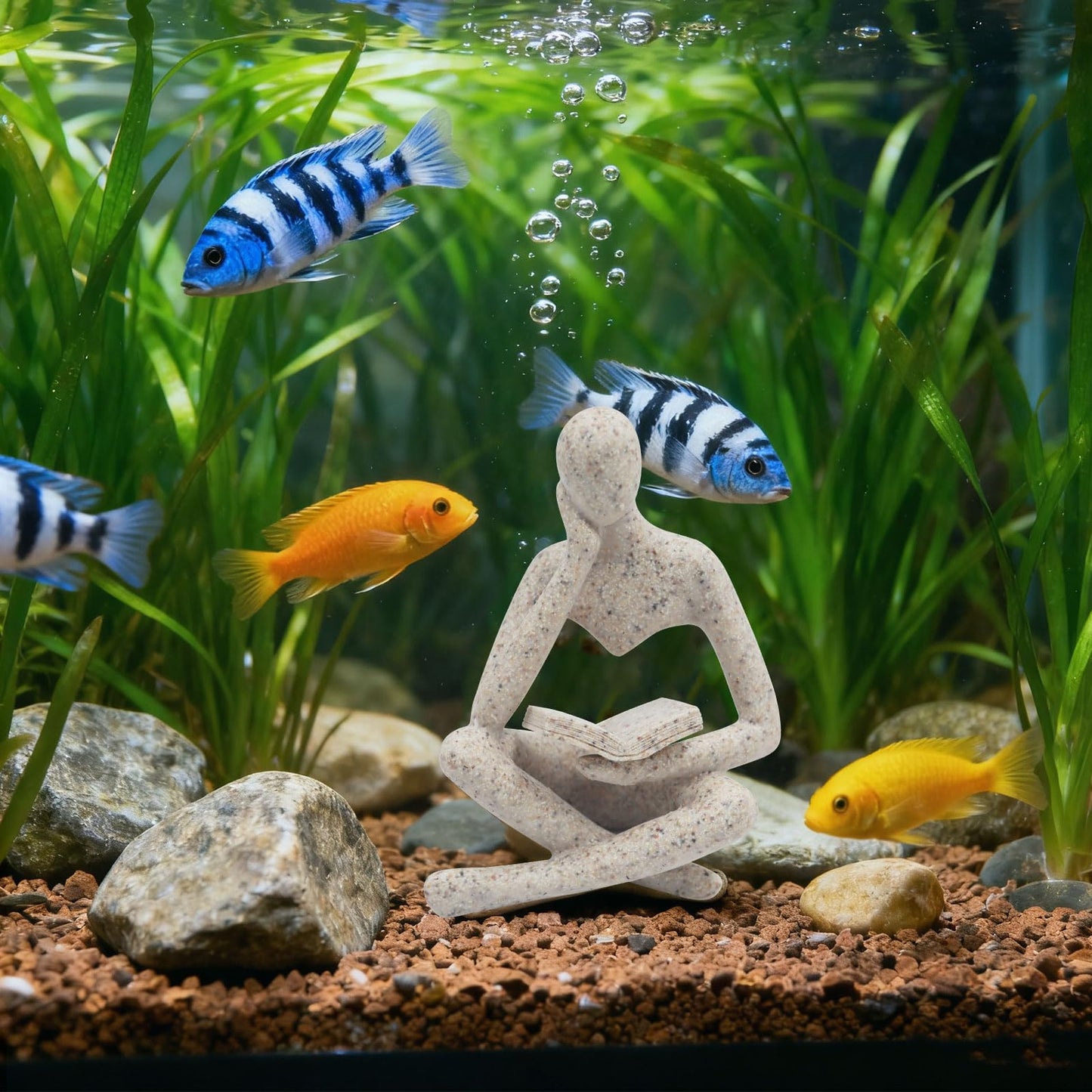 Oooct Sandstone Thinker Statue Aquarium Ornament, Small Fish Tank Decor for Freshwater & Saltwater, Abstract Aesthetic Aquarium Decoration for Tank, Pond & Terrarium - 2.8 x 2.4 x 4.3 Inch
