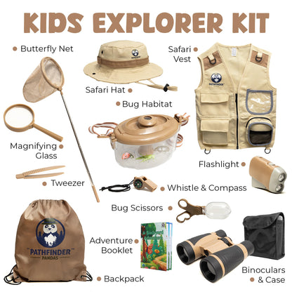 Kids Explorer Kit with Safari Vest, Hat & More - Kids Bug Catching Kit with Adventure Guide & Scavenger Hunt - Cute Dress-Up Zookeeper Costume & Safari Costume for 3-7 Year Old Boys Girls