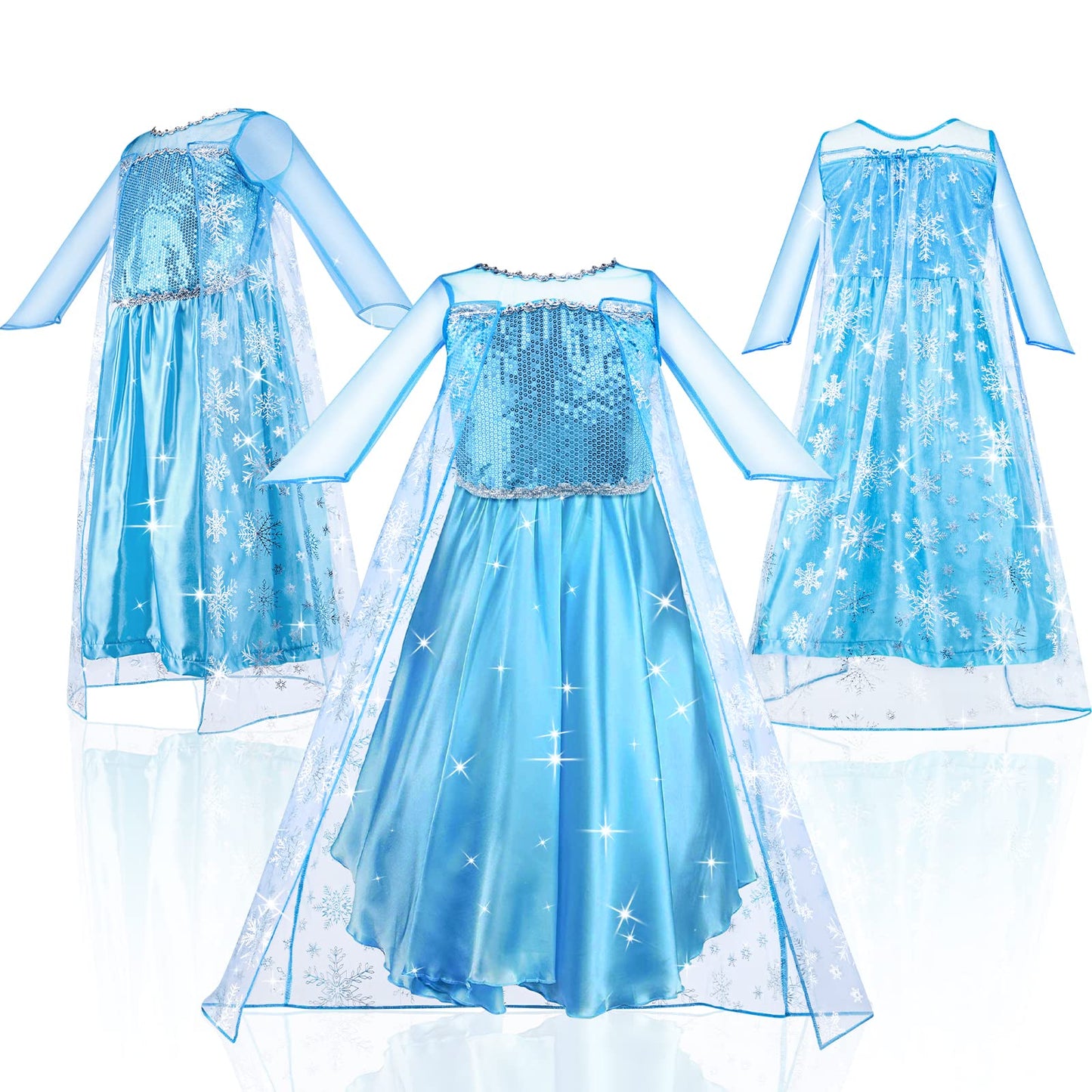 URAQT Dress Up for Girls, Princess Costumes for Girls, Fancy Princess Dress, Princess Costume with Fairy Wand and Crown Tiara, Deluxe Girls Fancy Dress for Party Cosplay Bridesmaid Pageant