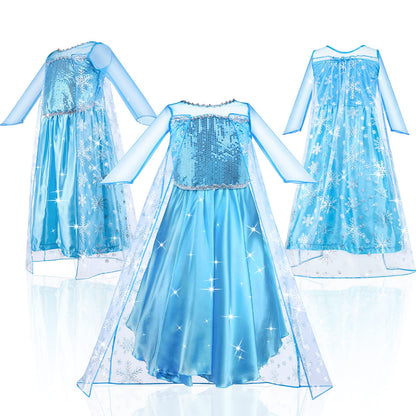 URAQT Dress Up for Girls, Princess Costumes for Girls, Fancy Princess Dress, Princess Costume with Fairy Wand and Crown Tiara, Deluxe Girls Fancy Dress for Party Cosplay Bridesmaid Pageant
