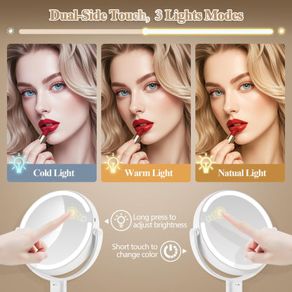 MOMOKUBA Makeup Mirror with Lights, Double Sided 1x/20x Magnifying Mirror with Light, Rechargeable 3 Color Lights and Adjustable Brightness, 360° Rotation Detachable Comes with Tweezer(White)