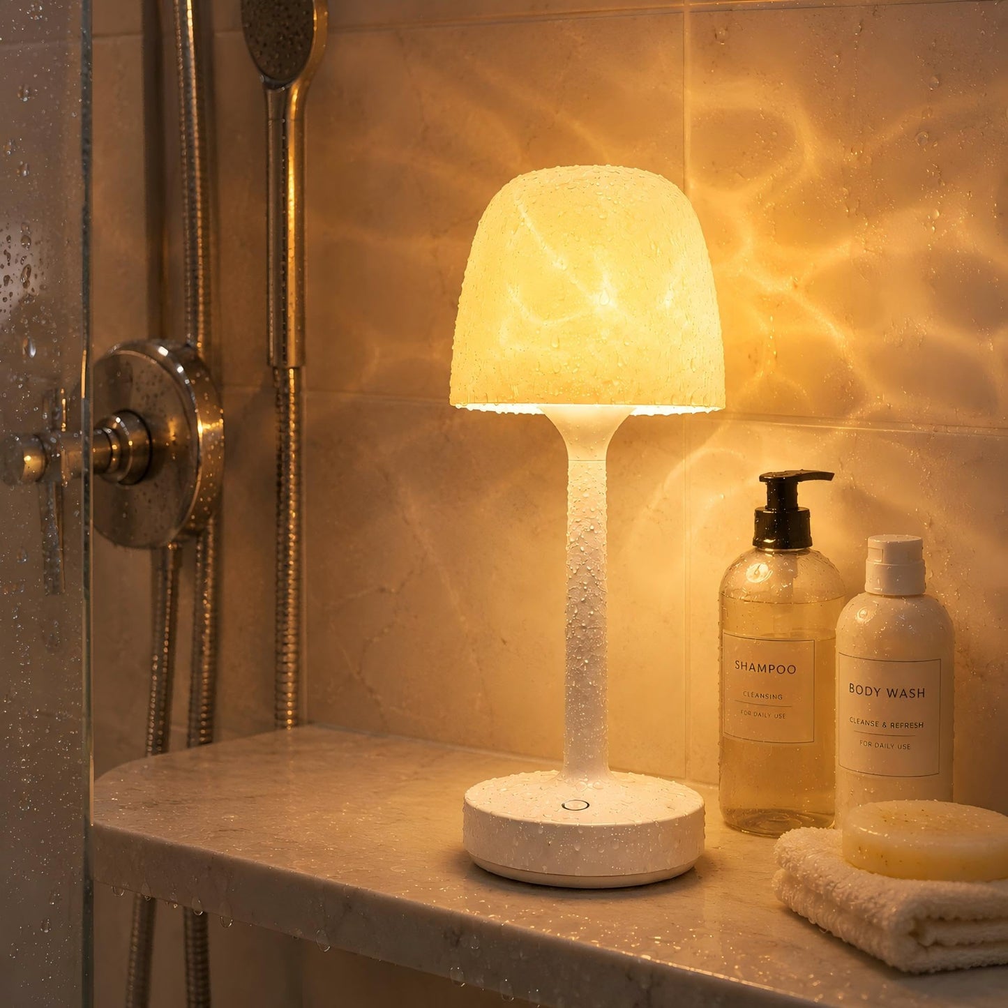 VerveAura Rechargeable Waterproof Shower Lamp, Cordless LED Bathroom Table Light, Ambient Mood Lamp for Bathtub, Spa, Bedroom, Bedside & Nightstand Decor Lighting