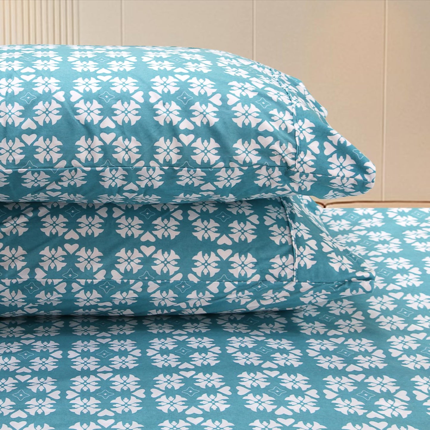 Ramesses Flannel Bedding Sheet Set Queen-Polyester Printed Microfiber Plush Flannel Bedding-Stain Resistant-Soft and Durable-4-Piece Bedding(Blue,Queen)