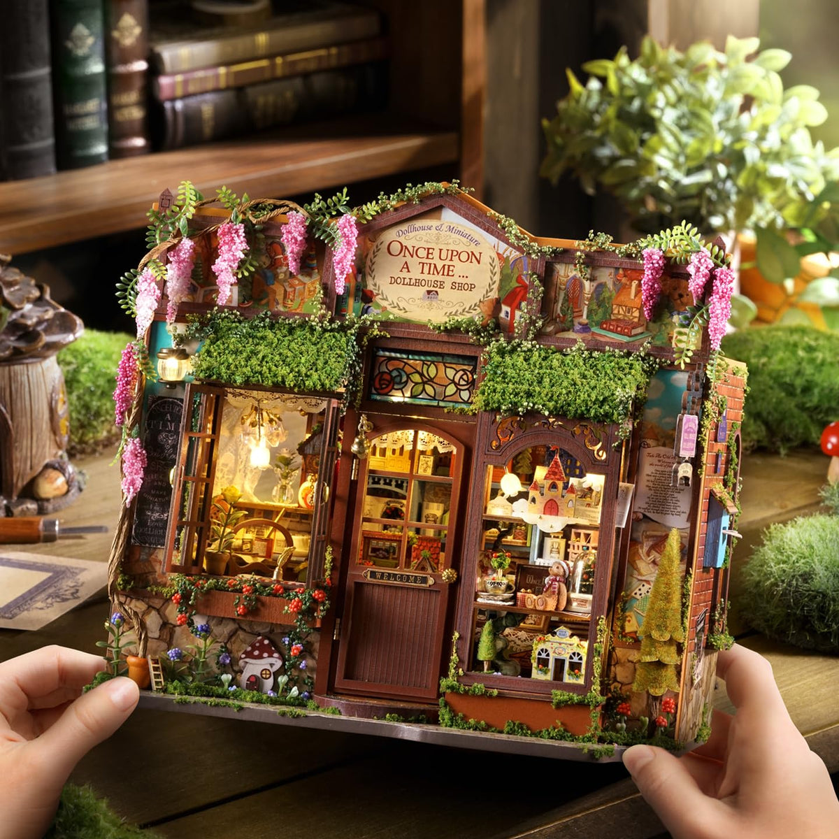 ESTUSR DIY Miniature Dollhouse Kit, 1:24 Scale Wooden 3D Puzzle Model Building Set,Creative Craft Hobby for Adults, Unique Home Decor Gift- Once Upon a Time