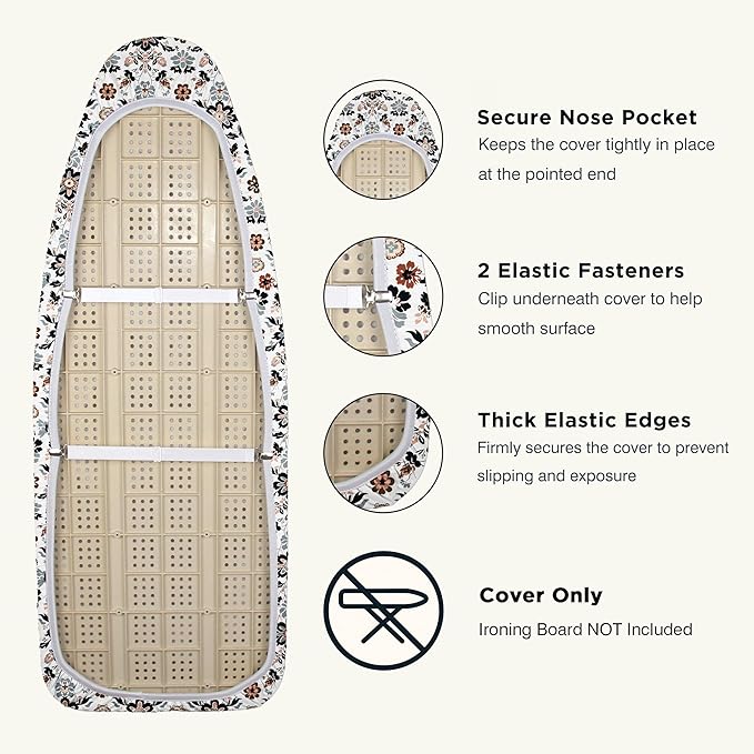 Ironing Board Cover and Pad 18"x49" Extra Thick Natural Cotton, Scorch and