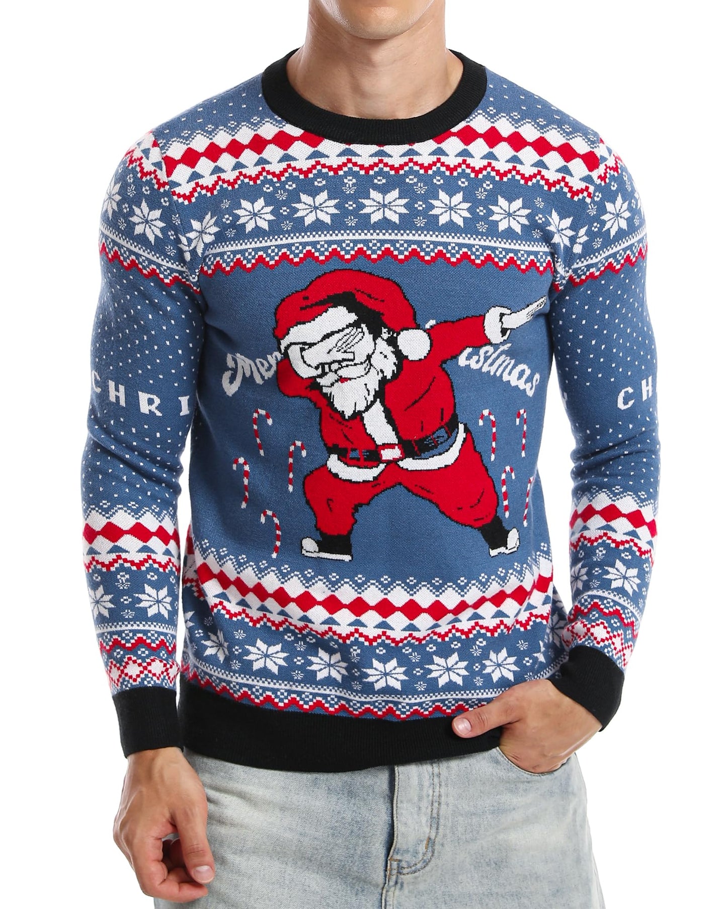 Runhit Ugly Christmas Sweater for Men Women Knitted Long Sleeve Ugly Christmas Sweater Funny Santa Pullover for Holiday M