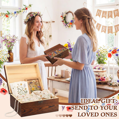 Gerrii Wildflower Wooden Keepsake Box Wedding Baby Shower Spring Flower Memory Storage Box with Buckle for Birthday Baby in Bloom Party(Wildflower Mix,Brown,11.02 x 8.86 x 4.92 Inches)