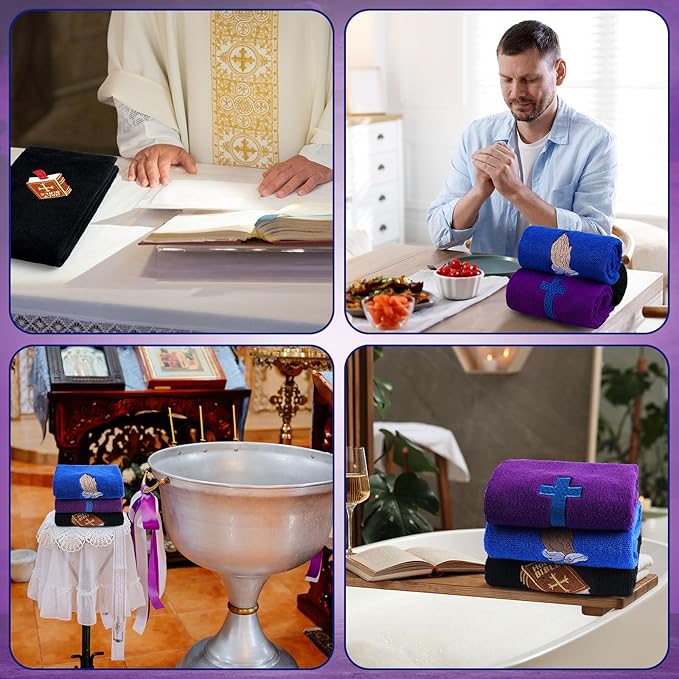 3 Pcs Easter Pastor Hand Towels, Christian Embroidered Religious Cross Cotton