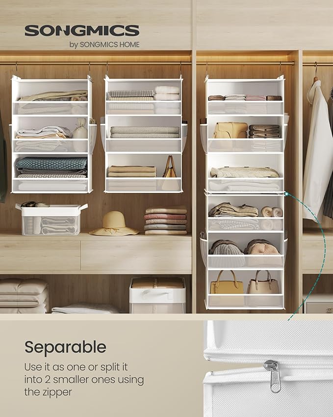 SONGMICS Hanging Closet Organizer, 6-Tier Fabric Storage Shelf, Separable