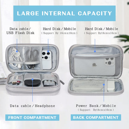 FYY Travel Cable Organiser Bag, Double-Layer Electronics Accessories Organiser Bag, Travel Essentials Universal Carry Travel Bag for Cables, Power Bank, USB Drive, Charger, Hard Disk M-Grey