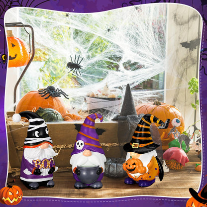 Wenqik 4 Pcs Halloween Gnomes Decor Boo Resin Gnome Figurines Spooky Gnomes Decor Halloween Tiered Tray Collectible Tabletop Decorations for Home Kitchen Office