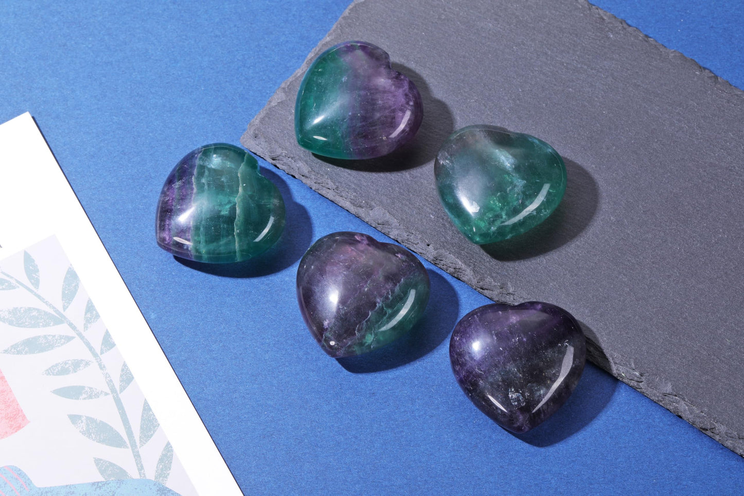 Jovivi 45mm Big Fluorite Crystal Heart Healing Crystals Heart Stones Polished Pocket Love Gemstones Chakra Reiki Energy Balancing Meditation Massag Gift