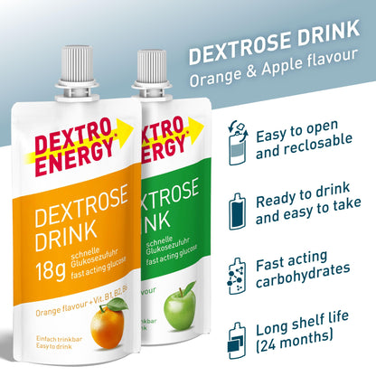 Dextro Energy Apple and Orange Flavour Dextrose Drink | 18g of Fast Acting Glucose | Liquid alternative to Dextro Glucose Tablets | Ready to Drink, Easy to Consume, Re-Sealable | 50ml Pack of 12