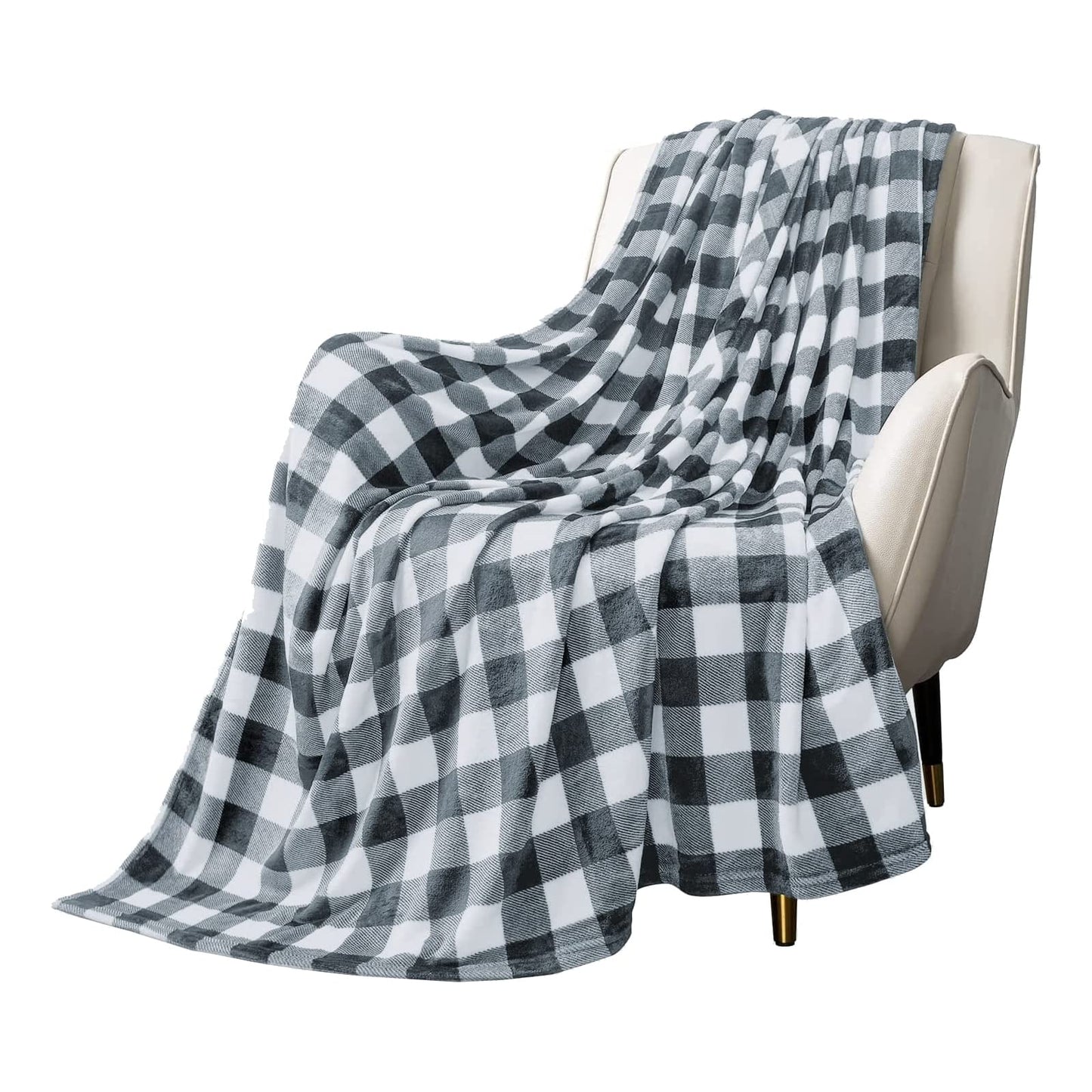 MACEVIA Flannel Fleece Throw Blanket for Couch, Buffalo Plaid Blanket Gray and White, Lightweight Cozy Soft Blanket for Bed Sofa 260GSM, Suitable for All Seasons (Gray White Checkered,60x50inches)