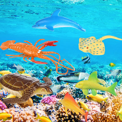 Nabance Large Sea Animal Figures Toys 18PCS Plastic Sea Creatures for Bath Ocean Animals Figures Learning Colour Toy Educational for Child Kids Toddler Gift