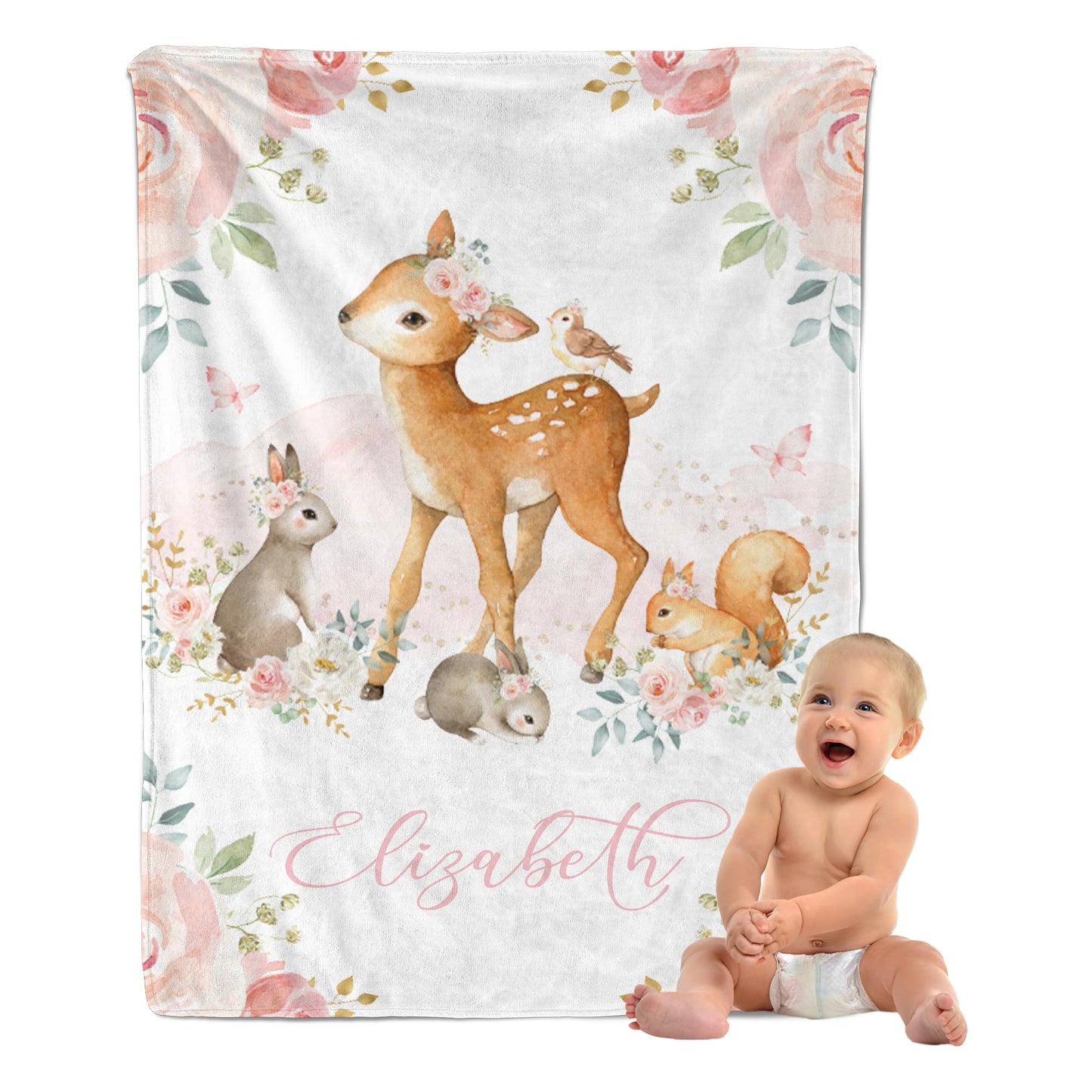Personalized Baby Blankets for Girls, Custom Baby Girl Gifts Blanket with Name, Soft Throw Blankets, Receiving Newborn Blanket, Customized Babies Shower Christmas Birthday Gifts