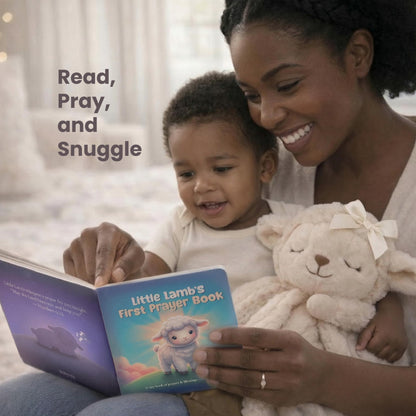 Highmark Collective Baptism Gift for Boy or Girl Baptism Set with 10" Praying Lamb Plush Toy, Bamboo Muslin Blanket & First Prayer Book, Ready to Gift Keepsake Box