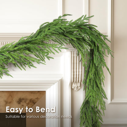 WBHome 9ft Real Touch Norfolk Pine Christmas Garland, Winter Greenery Garland for Christmas, Holiday Seasonal Outdoor/Indoor Home Decor, 9FT Long