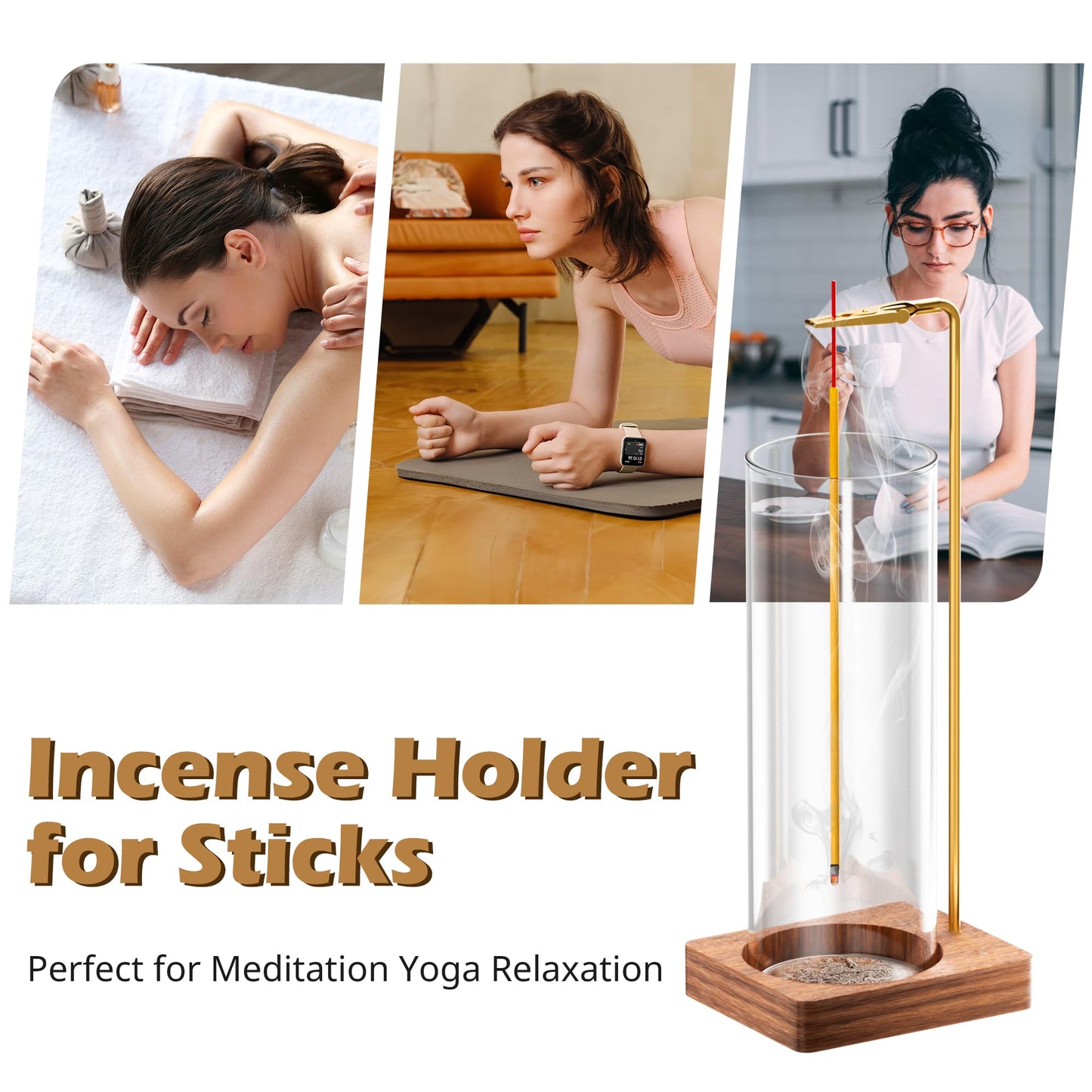 Incense Holder for Sticks, Insence-Stick Holder, Anti-Ash Flying No Mess Incense Burner, Incense Stick Holder with Glass Ash Catcher, for Yoga Spa Meditation Home Decor(2 Pack)
