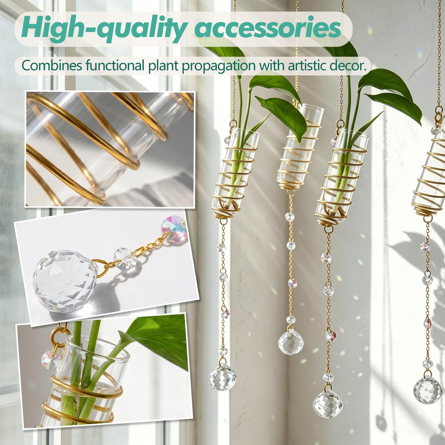 6Pcs Hanging Propagation Station with Crystal Ball Prisms Plant Suncatcher