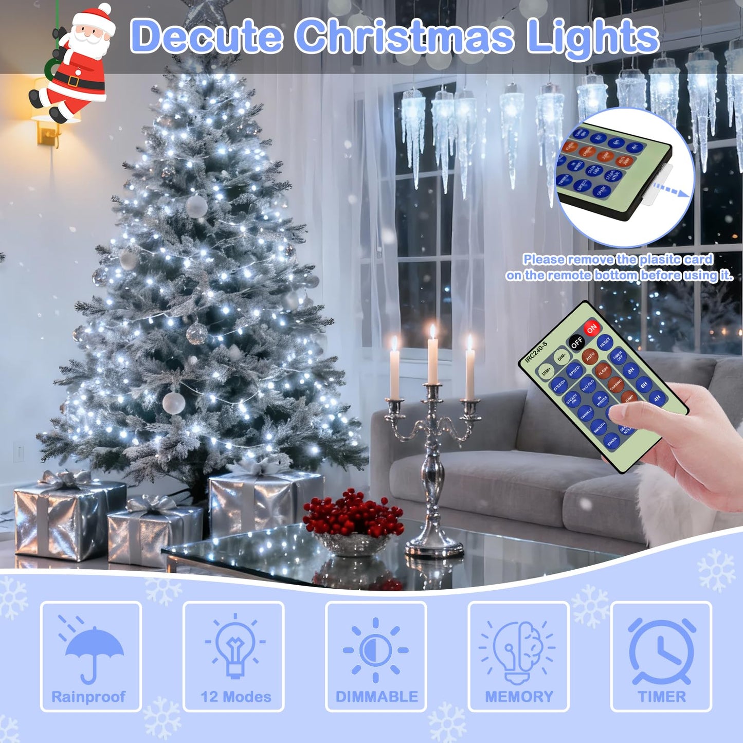 Decute 500LED 164ft Fairy String Lights Cool White Christmas Light Silver Wire with Remote, Firefly Lights Starry Light for DIY Christmas Tree Costume Wedding Party Table Centerpiece Decor