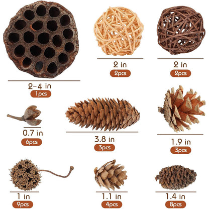 DomeStar 38PCS Christmas Pine Cone Set, Artificial Acorns Berry Craft and Natural Pinecones Ornament Pine Picks Fake Fruit Decor Fall Decorating Kit