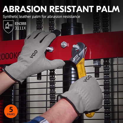Vgo... 5Pairs Work Gloves Touchscreen, Light Duty Safety Gloves for Gardening Warehouse Delivery Multi-function