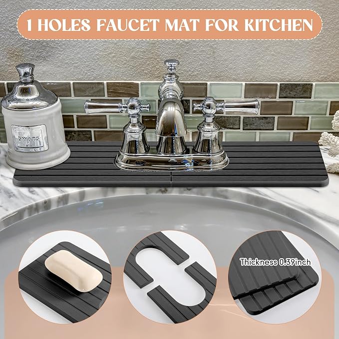 an Oval Hole Gray Faucet Mat for Kitchen Sink Bathroom 17.32" x 4.6" Kitchen