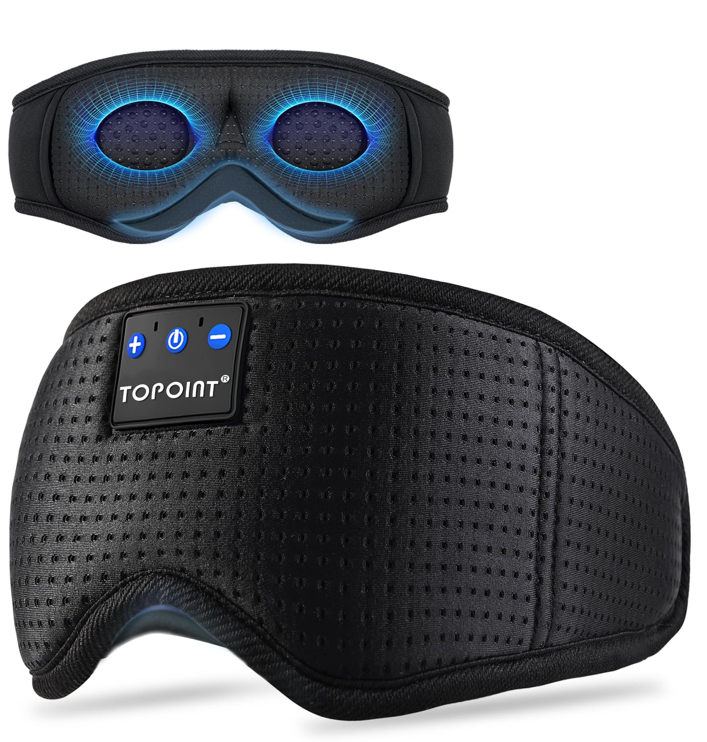 TOPOINT Sleep Mask with Bluetooth Headphones, Breathable Silk Eye Mask for Sleeping Men Women, Bluetooth Sleep Mask Blackout with Speakers, Microphone Handsfree, USB C for Travel Meditation Gifts