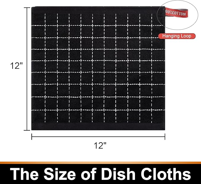 Mordimy 100% Cotton Terry Cloth Dish Cloths, Soft and Absorbent Checkered Dish