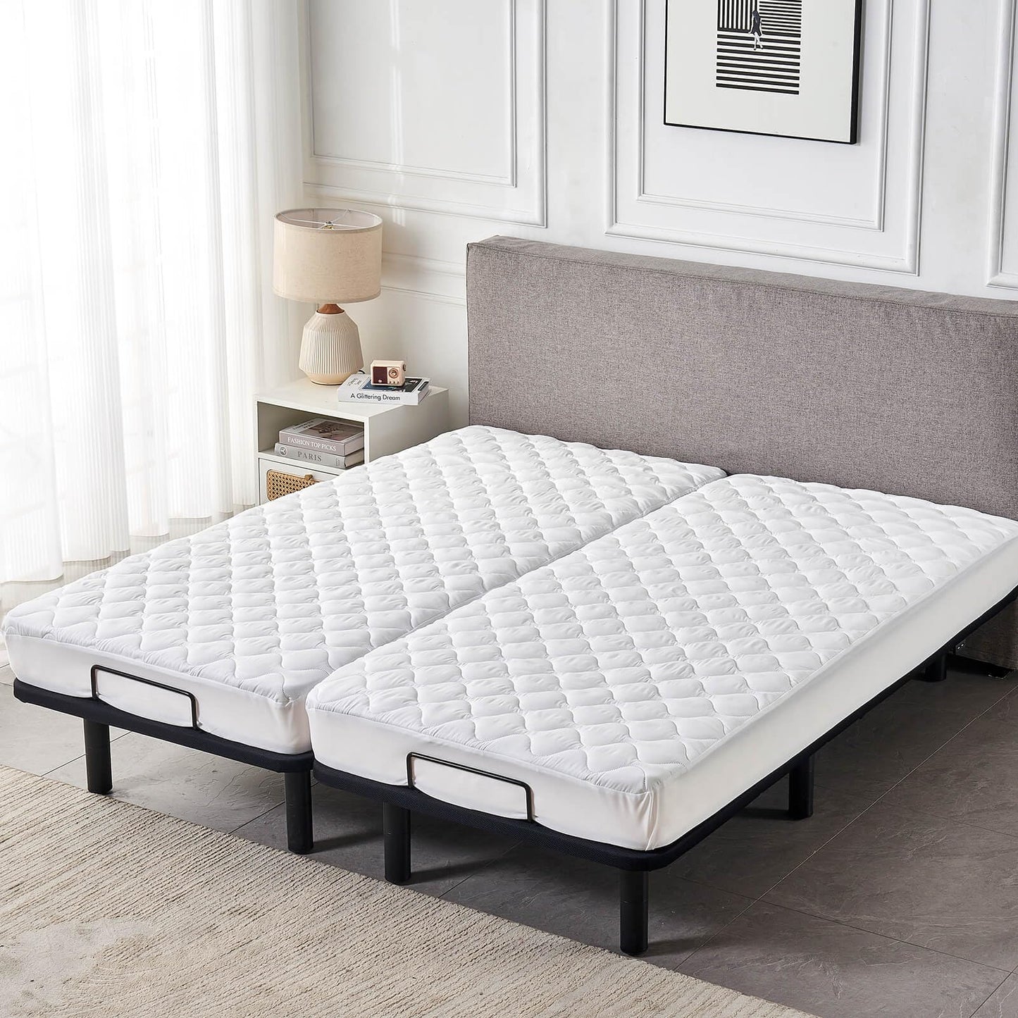 Waterproof Quilted Split King Mattress Protector Pad for Adjustable Bed Noiseless Fitted Mattress Cover Soft Padded Topper with Up to 16 Deep Pocket