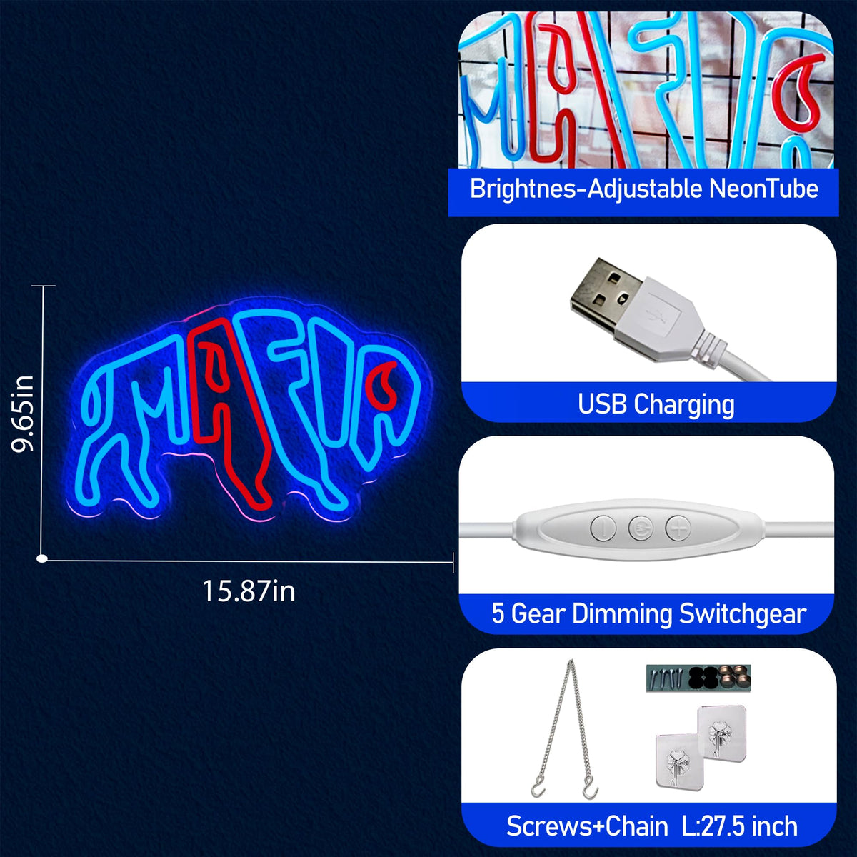 Football Team Neon Sign, Cool Dimmable Light Up Football Mafia Neon Merch USB Light Up Sign Bedroom Man Cave Game Room Home Bar Party Shop Decor Decoration for Kids Boys Birthday Christmas Gift (Maf 1)