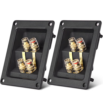 Facmogu 2PCS Rectangle 4-Way Speaker Terminal Box, Gold-Plated Binding Post Terminal Cable Connector for DIY Applications, Terminal Cups with 2 Pairs Banana Plug Socket Connector & 4PCS Screws