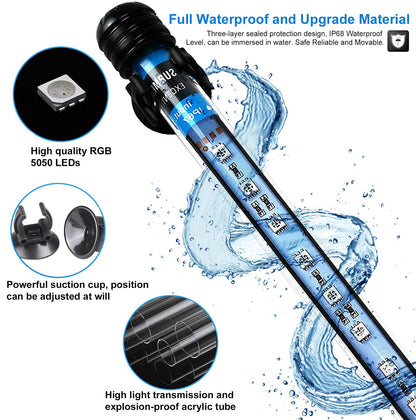 VARMHUS Submersible LED Aquarium Light,Fish Tank Light with Remote Controller&APP Control,DIY Full Spectrum Optional Color&Intelligent Timing and Dimming,29 Light Modes and 4 Music Modes RGB-38cm