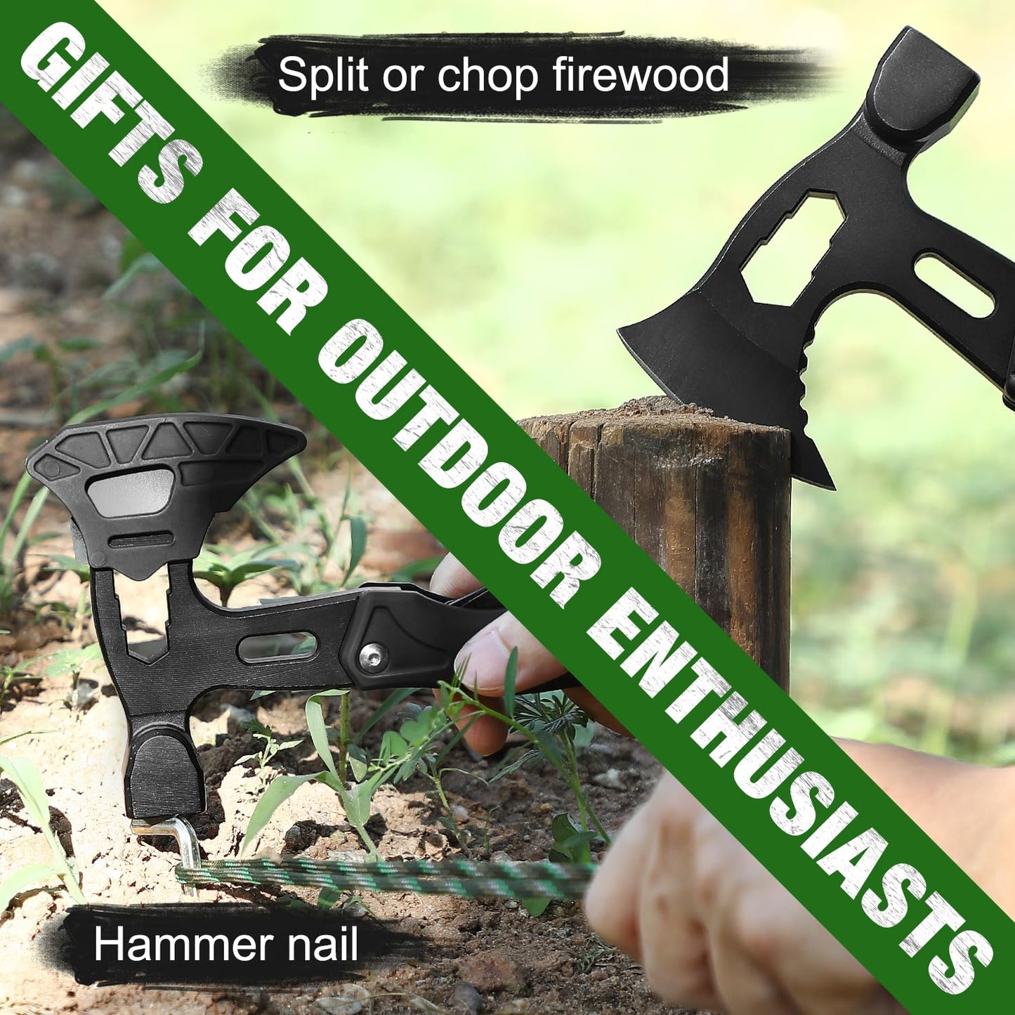 Stocking Stuffers for Adults Men - Gifts for Dad from Daughter Wife, 22 in 1 Hardened Stainless Steel Camping Multitool Hammer Hatchet, Upgrad Portable Camp Axe Screwdriver Set with Nylon Sheath