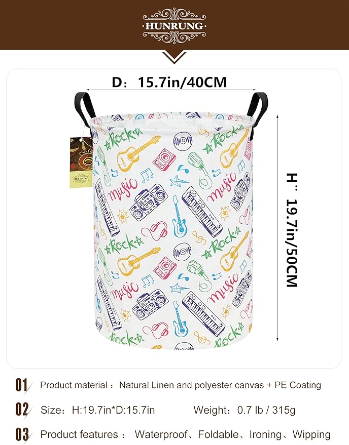 HUNRUNG Laundry Hamper, Large Canvas Fabric Lightweight Storage Basket Toy