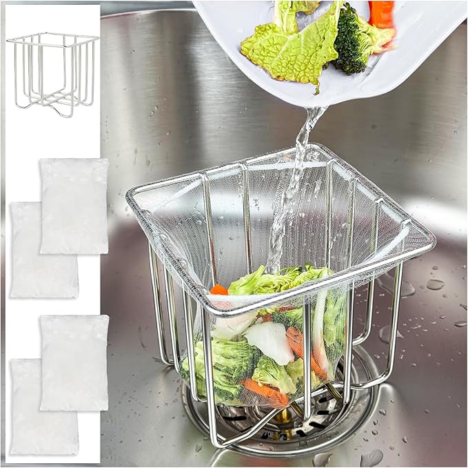 Kitchen Sink Strainer with Sink Basket Holder and 200 Strainer Net Bags