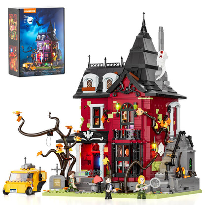 Lumibricks Halloween Midnight Haunted Mansion Lighting Building Bricks Set - Ghost Specter Phantom House City Town Modular Collection Kit 2617 Pcs for Adults & Teens