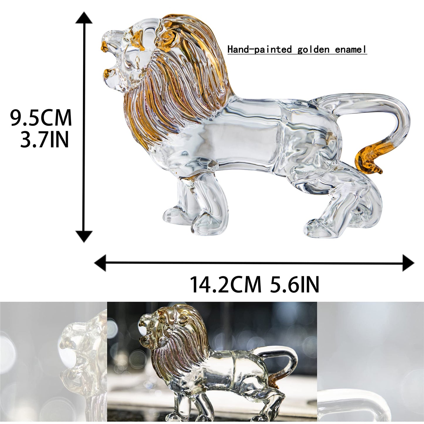 YU FENG 5.5inch Crystal Lion Figurine Collectible,Blown Painted Glass Art Wildlife Animal Sculpture Ornament Handmade Crystal Paperweight Decor Gifts,Clear