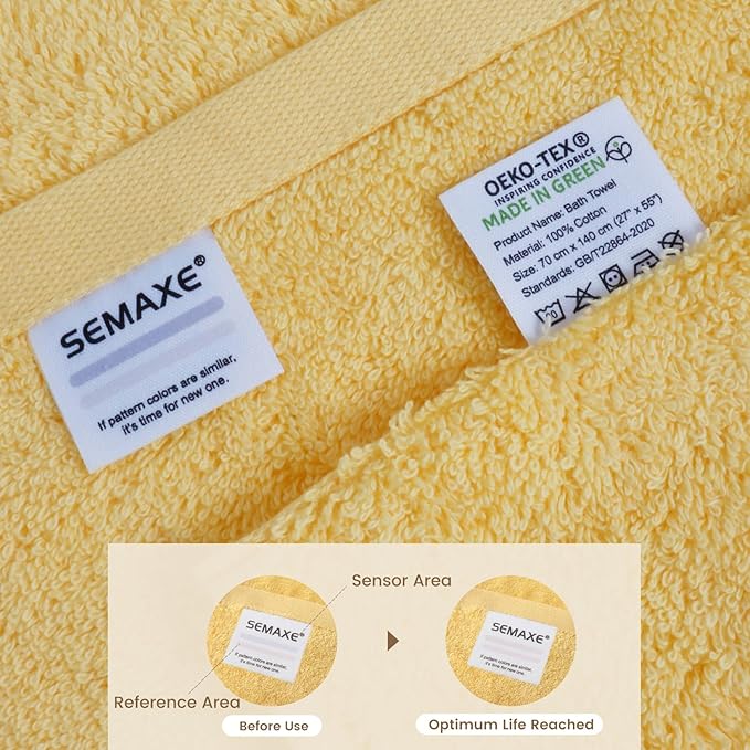 SEMAXE Yellow Bath Towel, 100% Cotton Towel