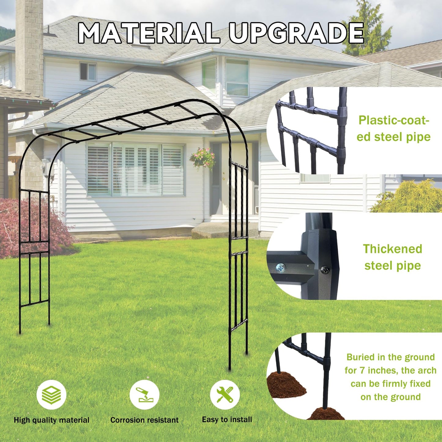RUCOIN 25MM Thickened Steel Pipe Garden Arch Trellis – 157"(L) x 105"(H) Extra Heavy Duty Arbor, PE-Coated Rust-Proof Trellis for Climbing Plants Outdoor, Support for Roses, Ivy, Grapevine, Beans