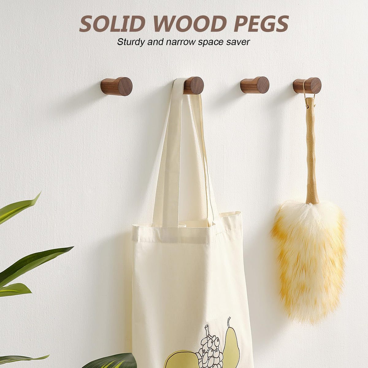 HeyPPO Wooden Wall Hooks 4 Pack, Modern Decorative Coat Hook Wall-Mount, Handmade Rustic Hat Hooks, Entryway Wall Hangers for Hanging Coats Hats Backpack, Bathroom Wood Towel Rack (Walnut)