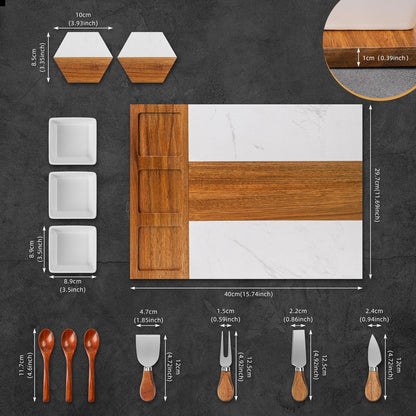 Charcuterie Board Set, Marble Cheese Boards, 15.74“ Wood - Marble Cheese Board Set for Couples 2026, Valentine's Day, Bridal Shower, Housewarming Gifts New Home, Gifts for Women